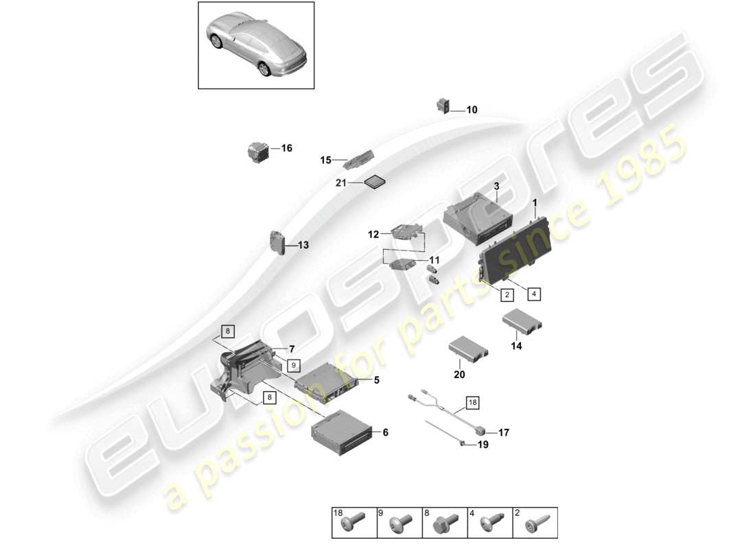 porsche 2021 (panamera 971-1) microphone d'affichage d'ordinateur central interface multimédia lecteur de carte à puce pour système de péage routier amplificateurs de caméra mobile d - 17.06.2019>> schéma des pièces