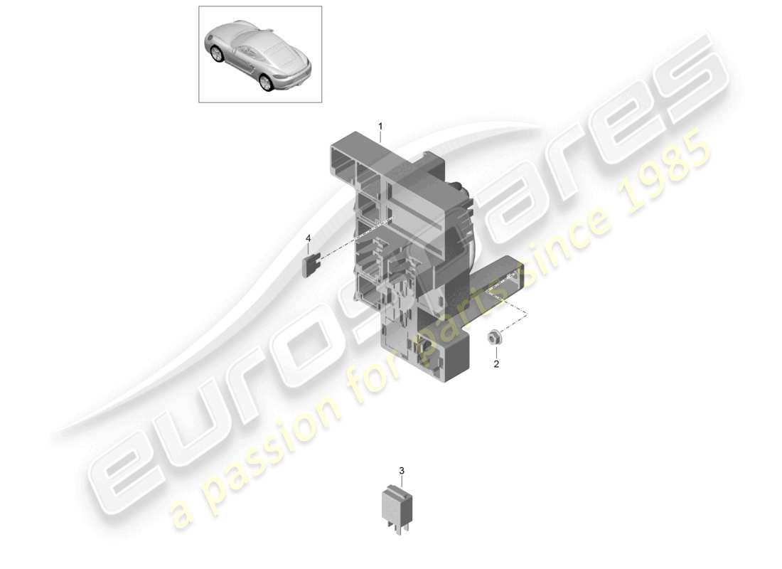 porsche 2025 (718 cayman) schéma des pièces du système électrique central arrière pour le compartiment à bagages