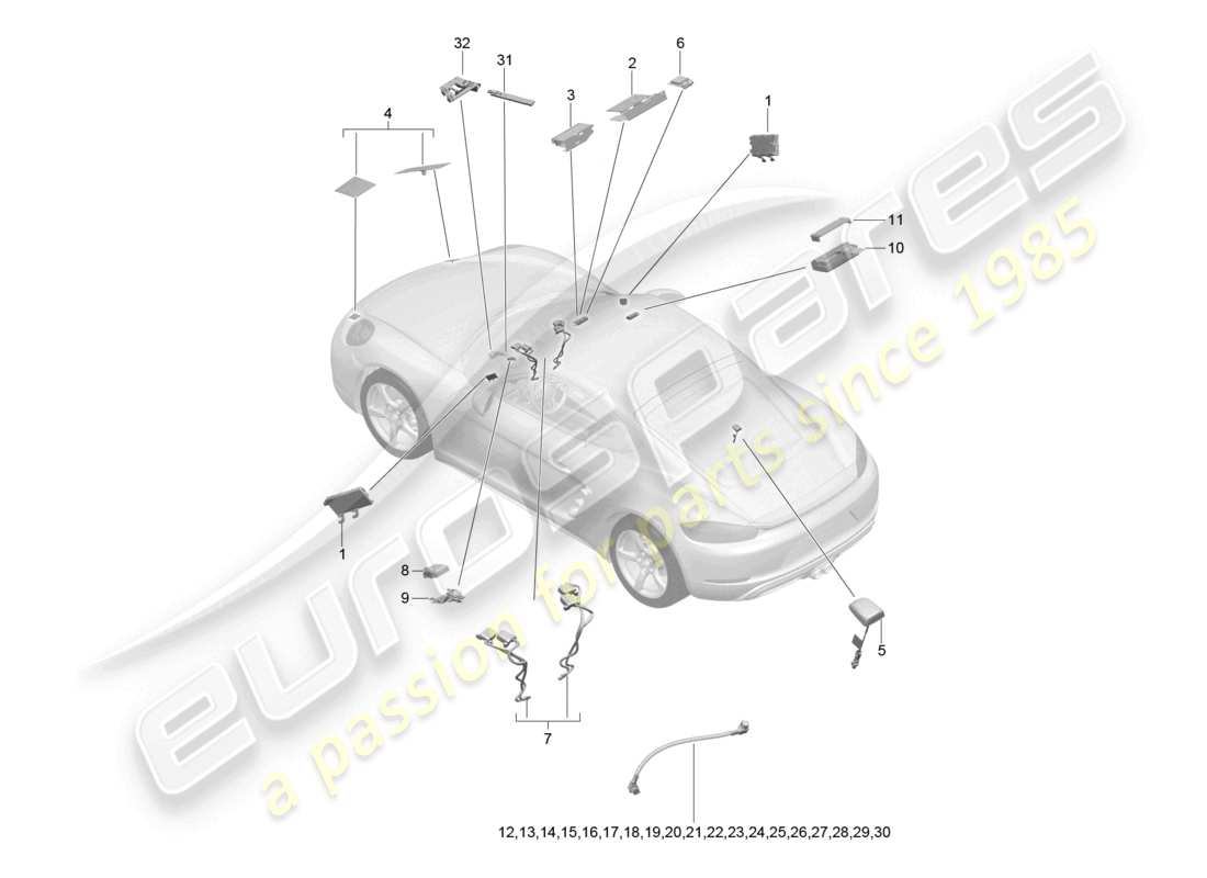 porsche 2024 (718 cayman) schéma des pièces d'un fil aérien simple