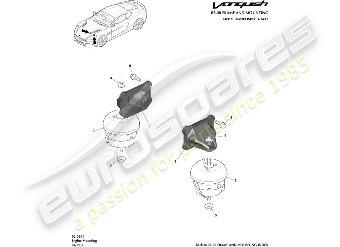aston martin vanquish (2015) supports moteur schéma des pièces