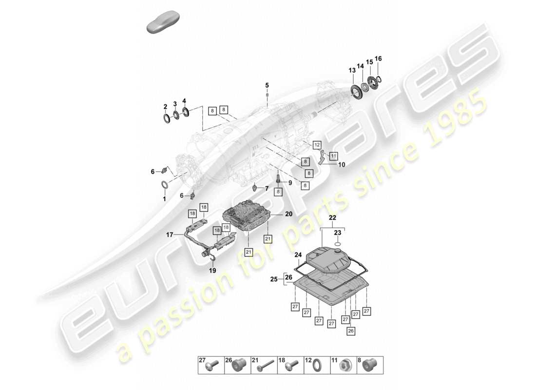 porsche 2021 (panamera 971-2) 8-speed boîte de vitesses à double embrayage - pdk - mécatronique avec filtre à huile logiciel carter d'huile de transmission schéma des pièces