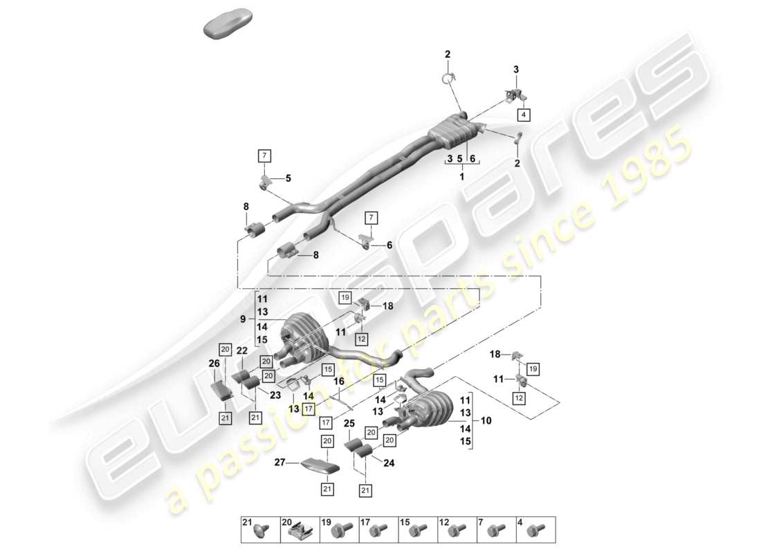 porsche 2021 (panamera 971-2) système d'échappement silencieux avant silencieux arrière tuyau d'échappement schéma des pièces