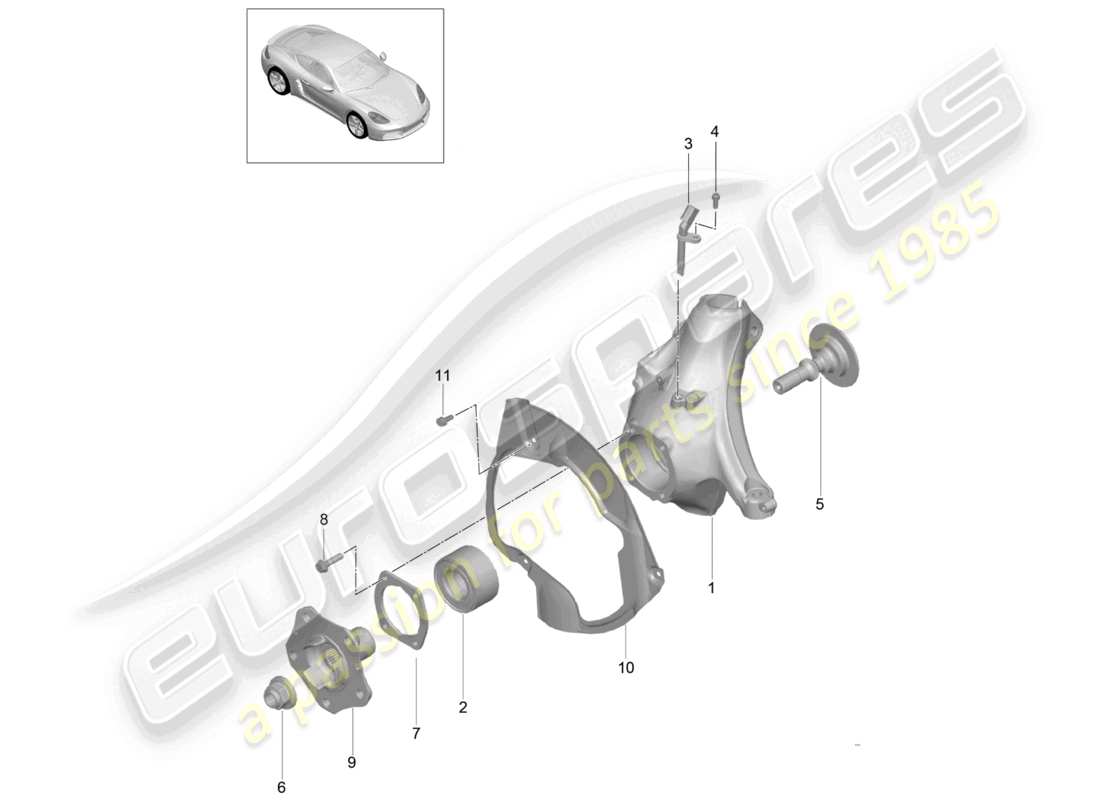 porsche 2025 (718 cayman) schéma des pièces du moyeu de roue du support de roue