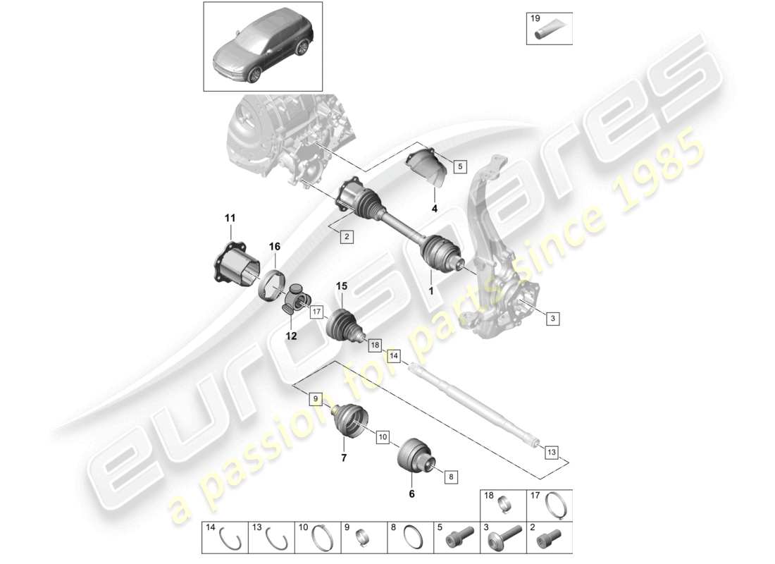 porsche 2024 (cayenne e3 9ya/9yb) arbre de transmission essieu avant schéma des pièces