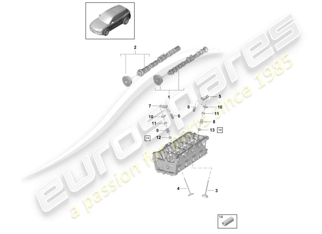 porsche 2024 (cayenne e3 9ya/9yb) arbre à cames, soupapes schéma des pièces