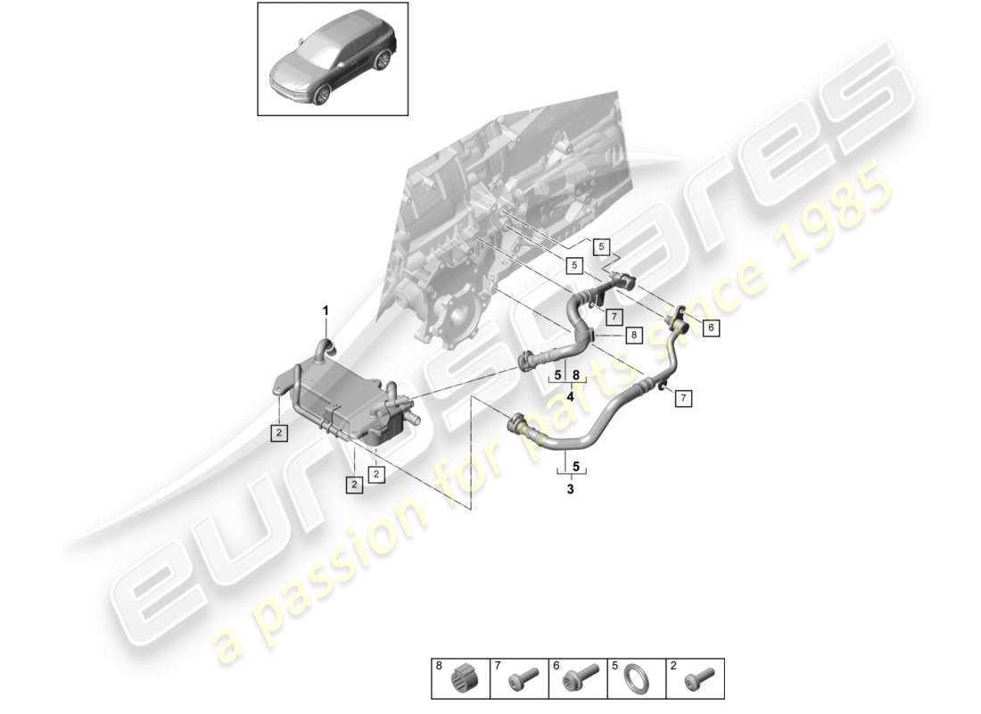 porsche 2024 (cayenne e3 9ya/9yb) 8-speed boîte de vitesses automatique pour quatre roues motrices refroidisseur d'huile de boîte de vitesses tuyau d'huile schéma des pièces