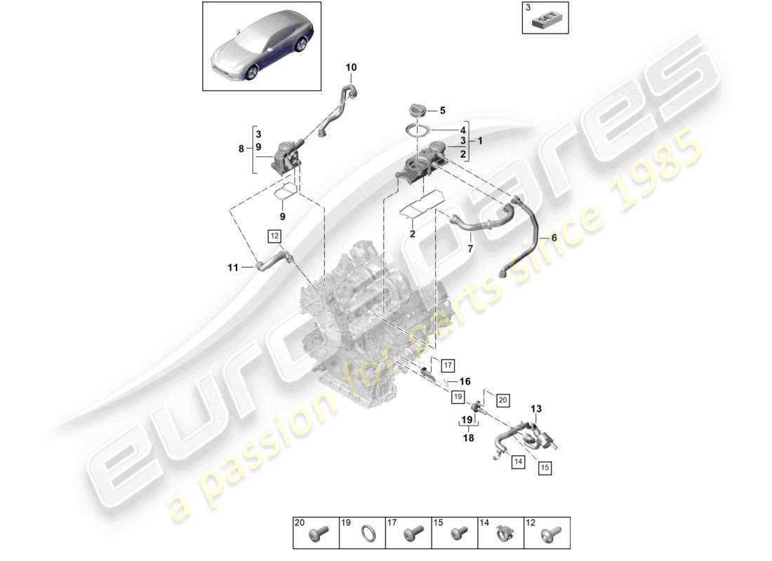 porsche 2021 (panamera 971-1) ventilation du séparateur d'huile du bloc-cylindres schéma des pièces