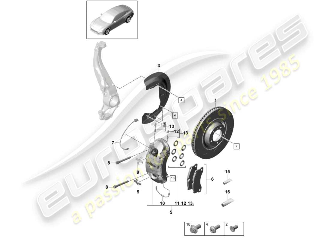 porsche 2021 (panamera 971-1) frein à disque essieu avant schéma des pièces