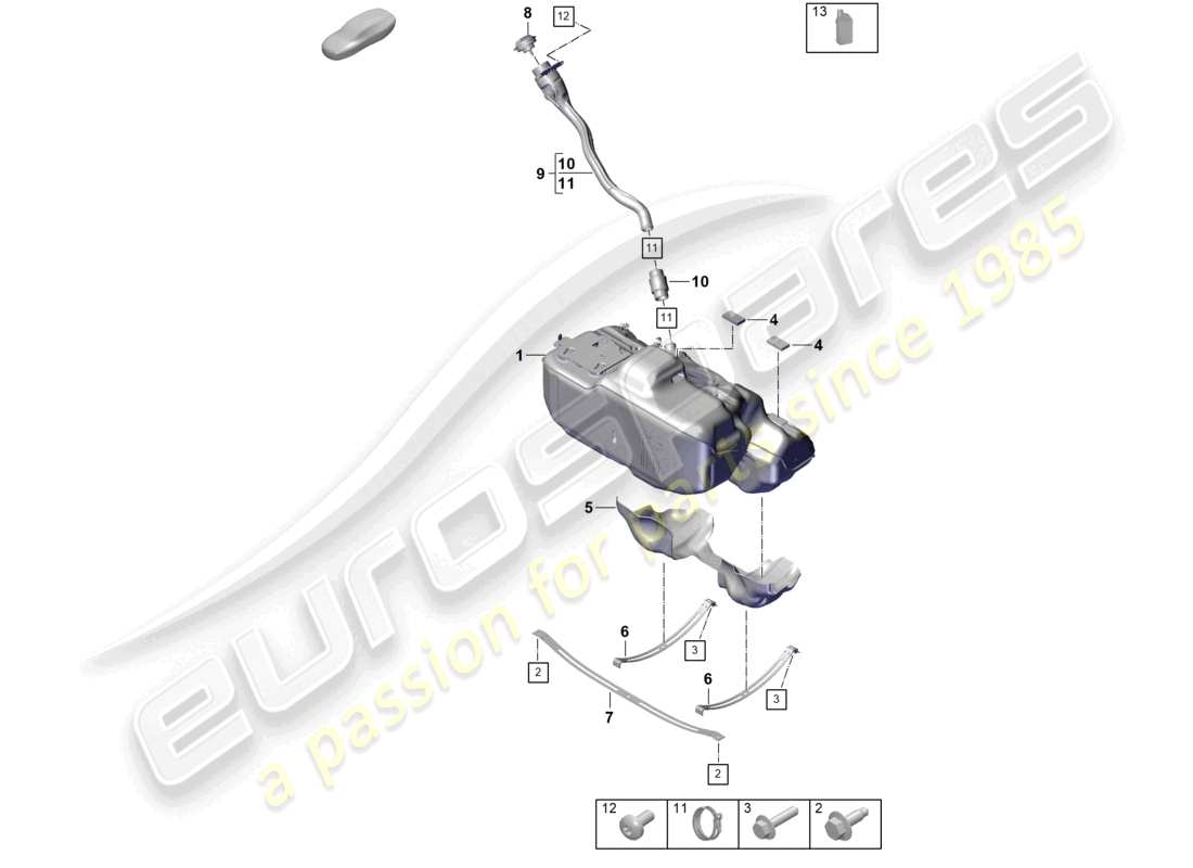porsche 2024 (992-2) schéma des pièces d'additifs pour réservoir de carburant