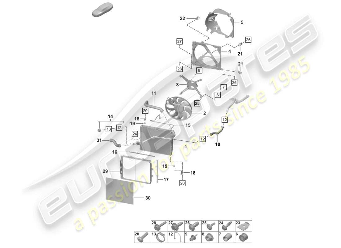 porsche 2022 (992-1 gt3/rs/st) refroidisseur pour liquide de refroidissement avant ventilateur de radiateur schéma des pièces