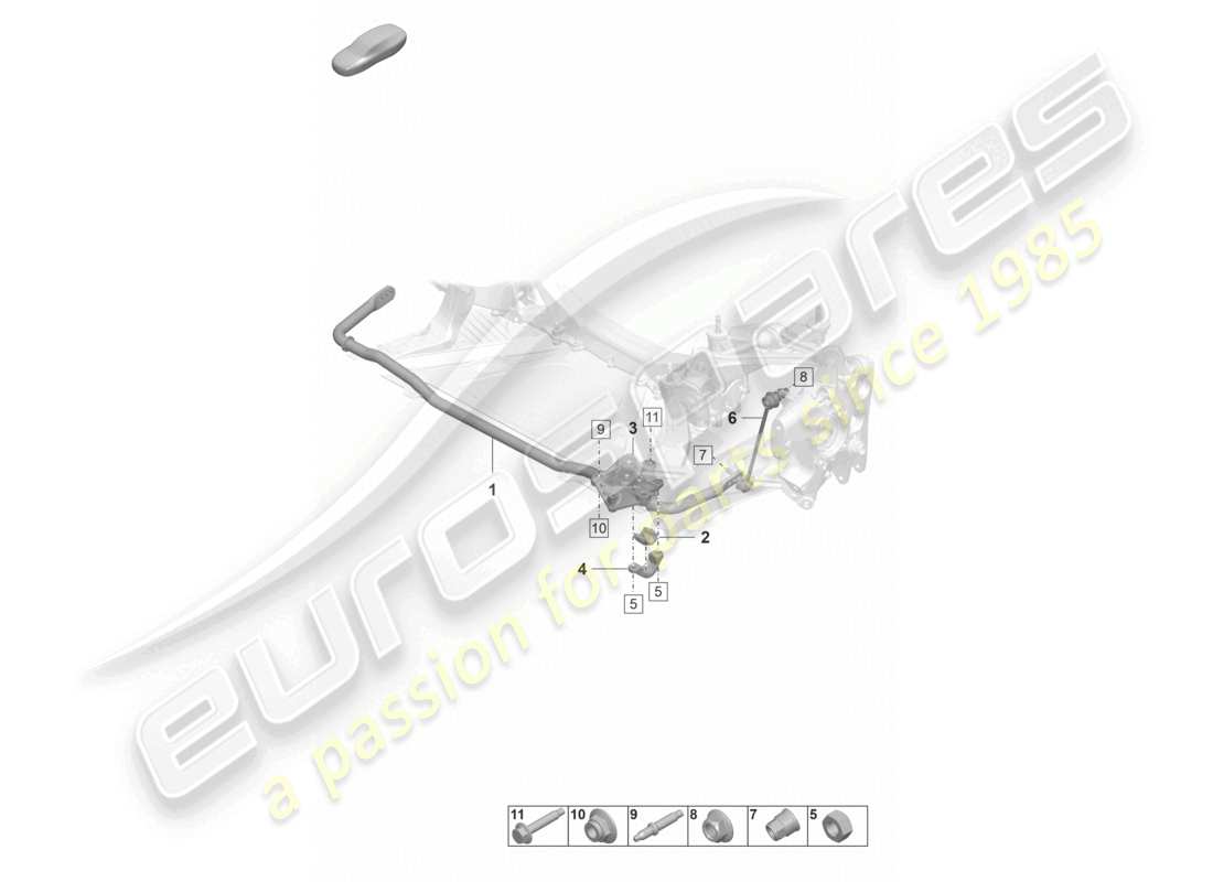 porsche 2022 (992-1 gt3/rs/st) barre anti-roulis barre d'accouplement diagramme des pièces