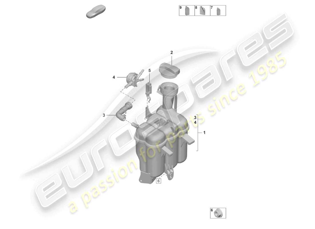 porsche 2023 (992-1 gt3/rs/st) vase d'expansion de liquide de refroidissement schéma des pièces