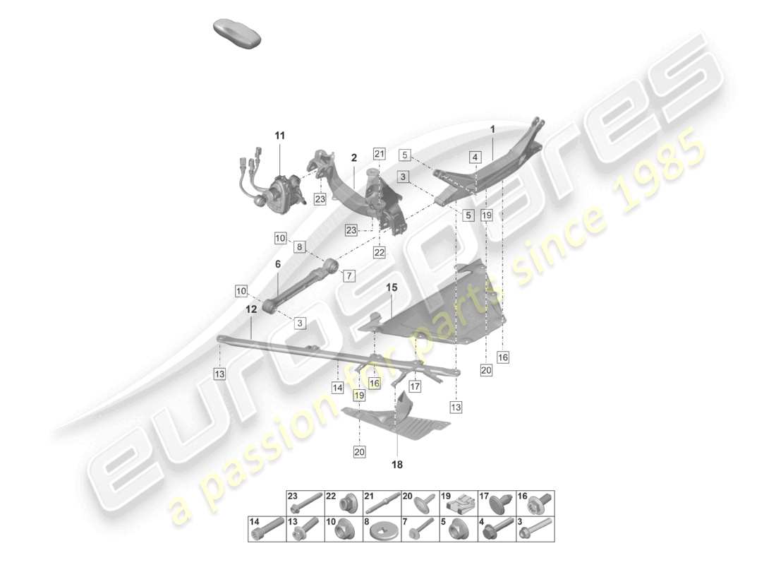 porsche 2023 (992-1 gt3/rs/st) diagramme des pièces de la traverse de l'essieu arrière