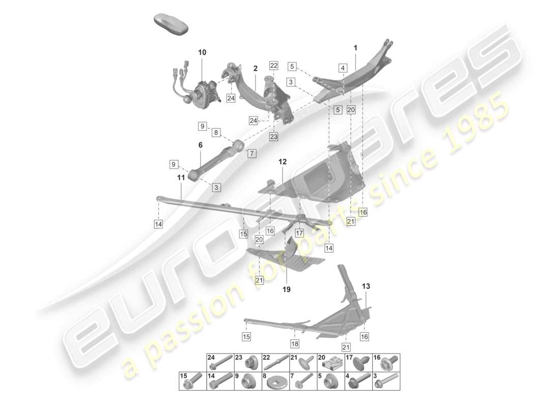 porsche 2023 (992-1 gt3/rs/st) diagramme des pièces de la traverse de l'essieu arrière