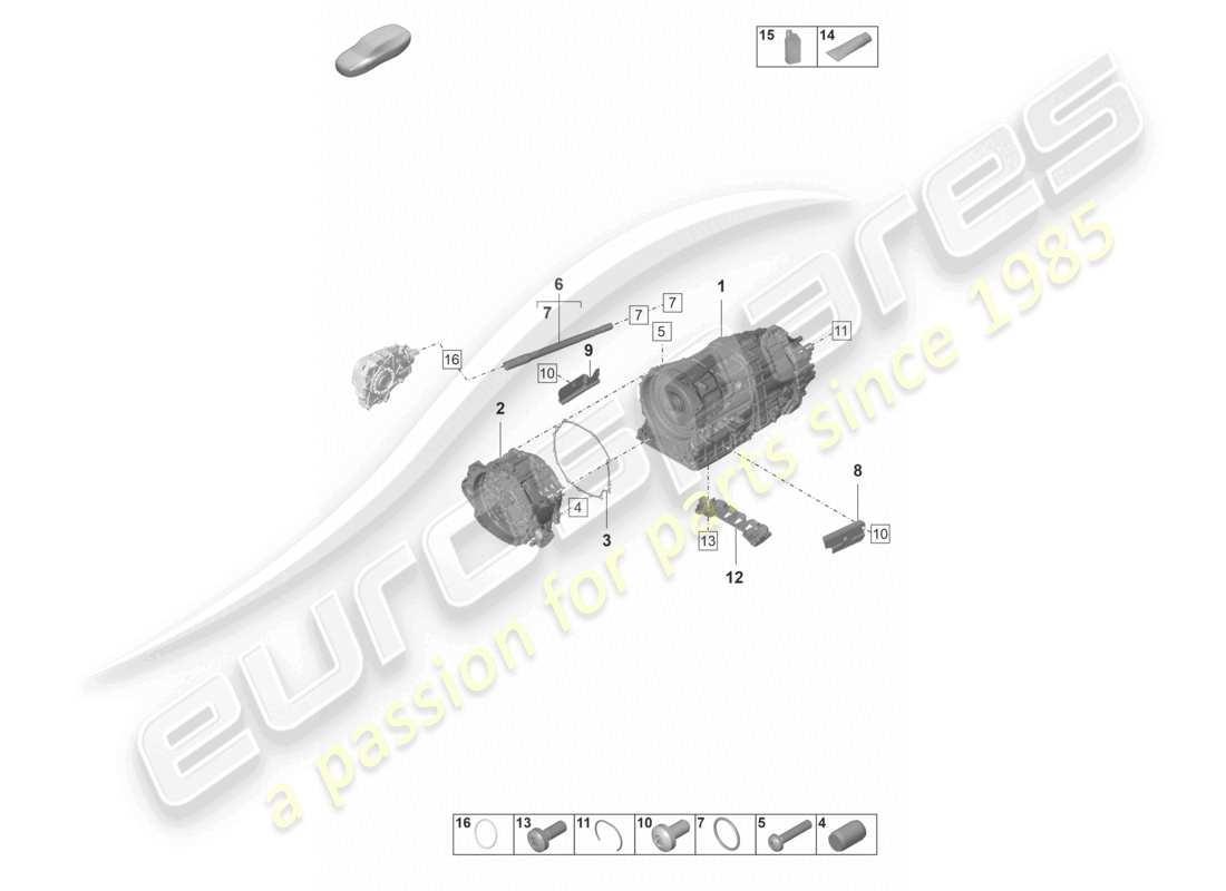 porsche 2024 (panamera 971-2) boîte de vitesses à double embrayage (pdk) pour véhicules à propulsion hybride. schéma des pièces