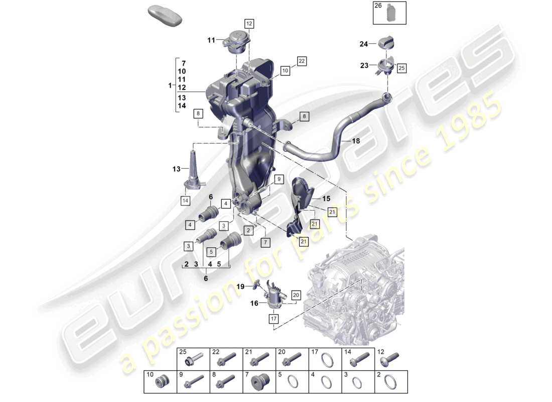 porsche 2022 (992-1 gt3/rs/st) moteur (presse à huile/lubrifiant) réservoir d'huile moteur schéma des pièces