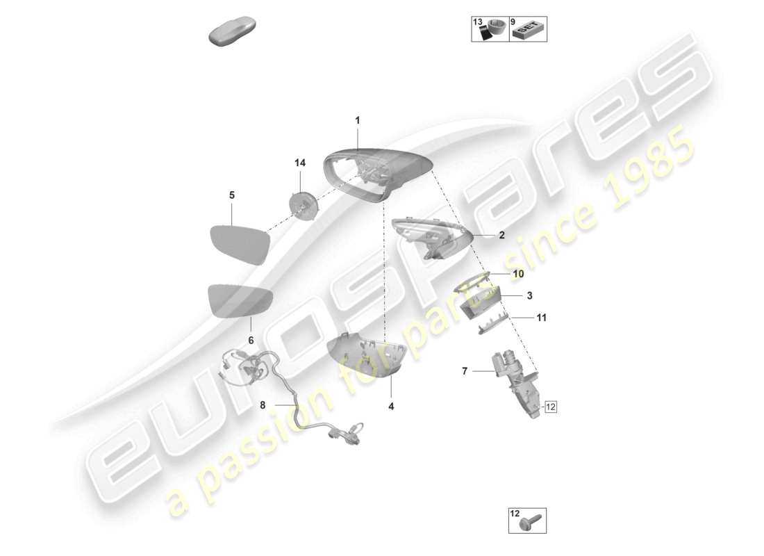 porsche 2023 (992-1 gt3/rs/st) miroir extérieur schéma des pièces