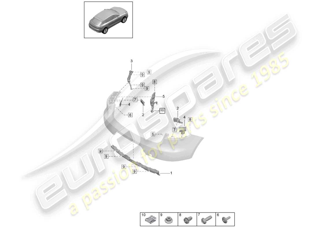 porsche 2022 (macan) schéma des pièces de fixation du pare-chocs arrière