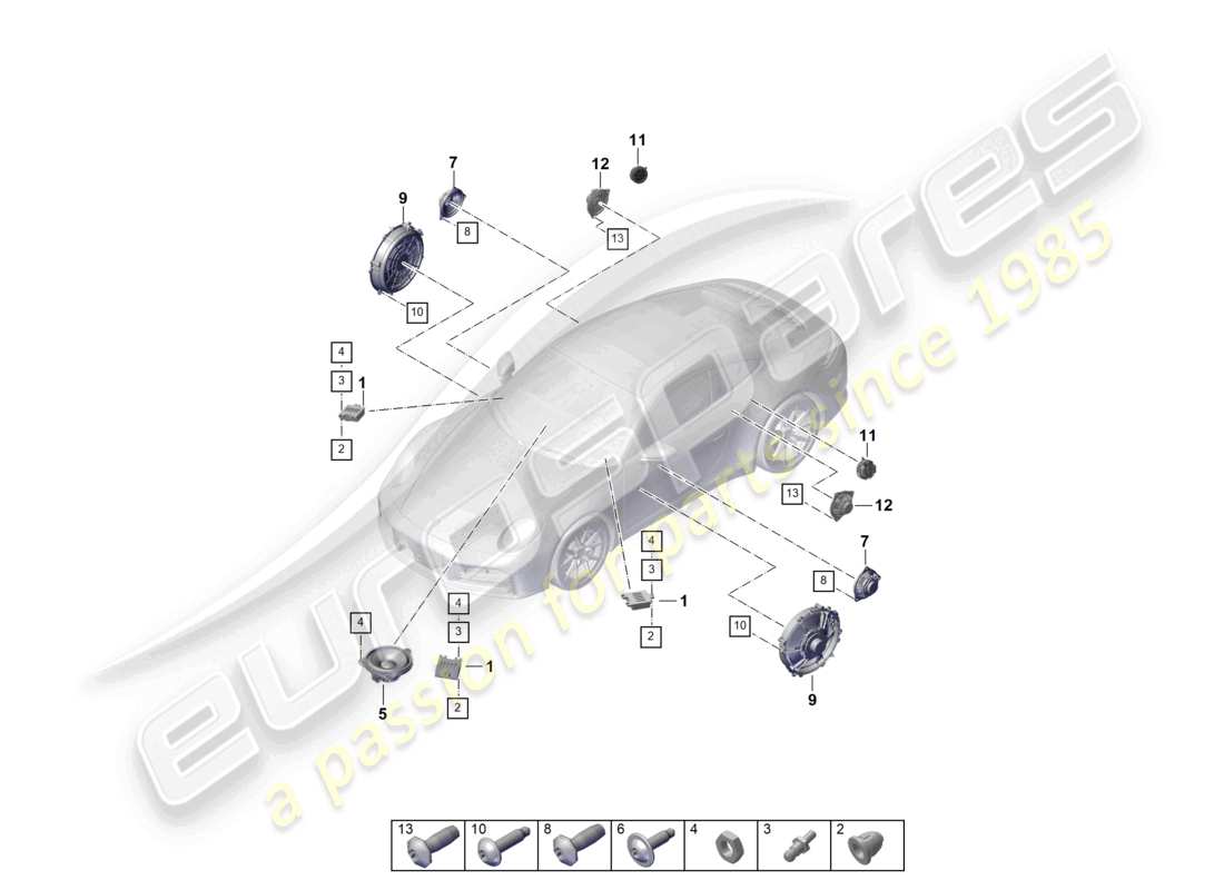 porsche 2024 (992-2) schéma des pièces du système audio de base burmester pour haut-parleurs
