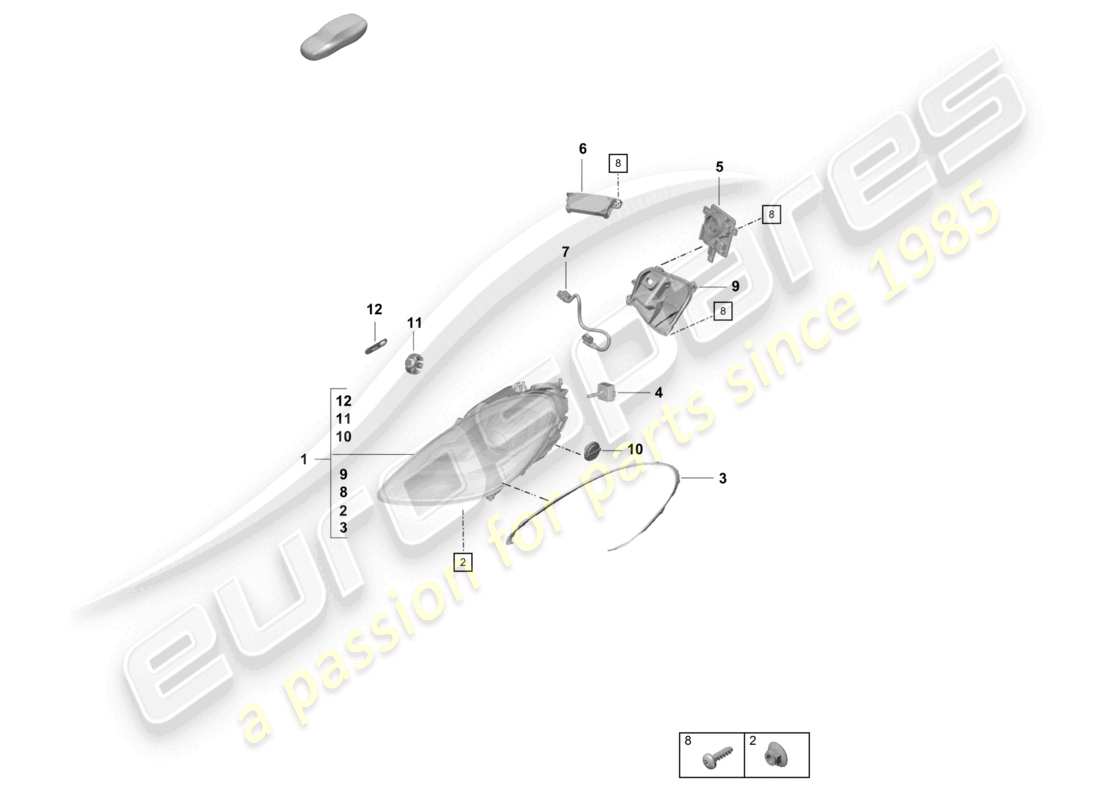 porsche 2019 (718 cayman gt4) schéma des pièces des phares