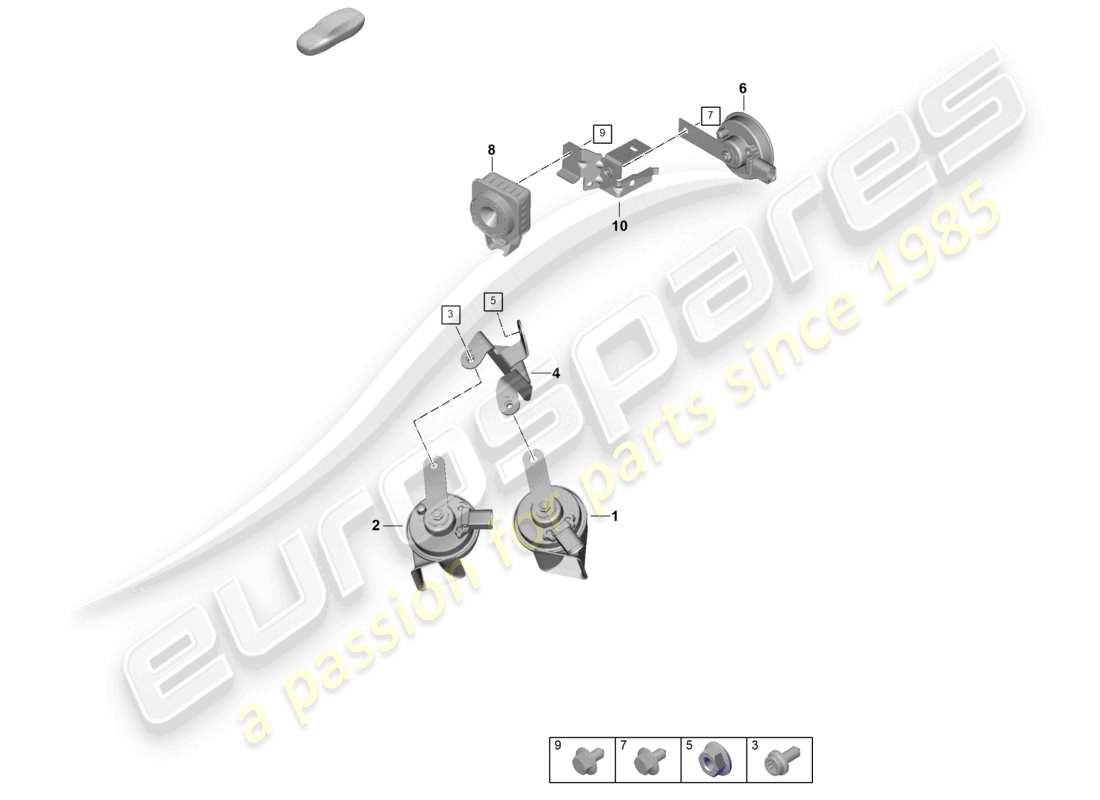 porsche 2024 (992-2) diagramme des pièces du système d'alarme à klaxon fanfare signal