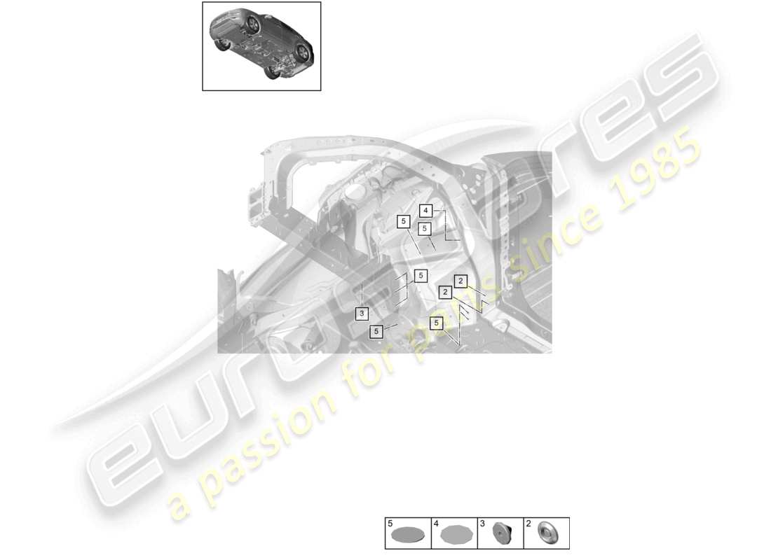 porsche 2021 (cayenne e3 9ya/9yb) schéma des pièces de l'extrémité avant des bouchons