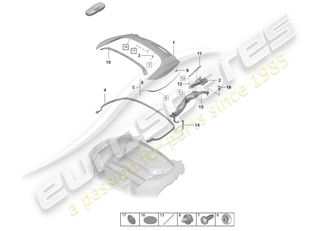 porsche 2024 (992-1) couvercle de coffre de rangement supérieur cabrio schéma des pièces