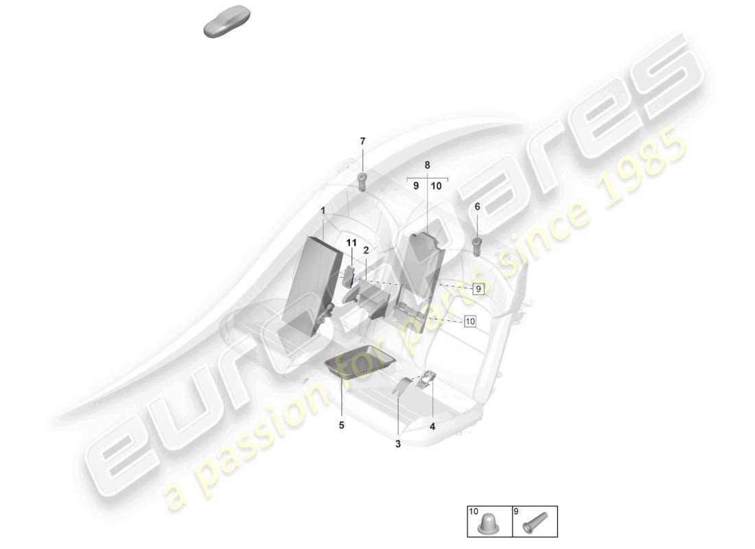 porsche 2022 (taycan 9j1-1) schéma des pièces de couverture de la console centrale