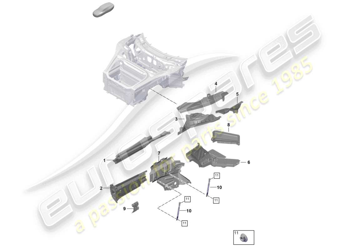 porsche 2025 (992-2) partie avant élément latéral montage de la jambe de suspension diagramme des pièces