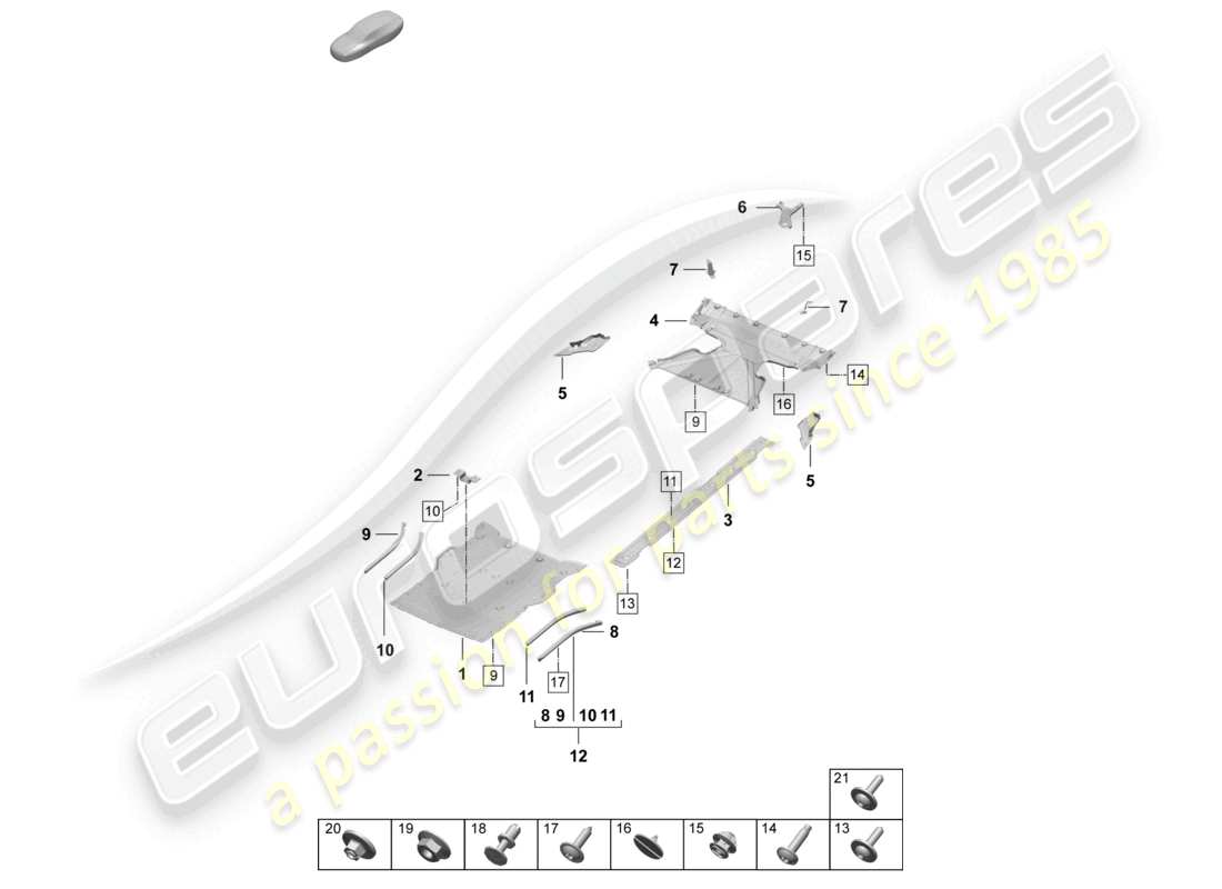 porsche 2025 (taycan 9j1-2) garniture de soubassement guide d'air accessoires diagramme des pièces