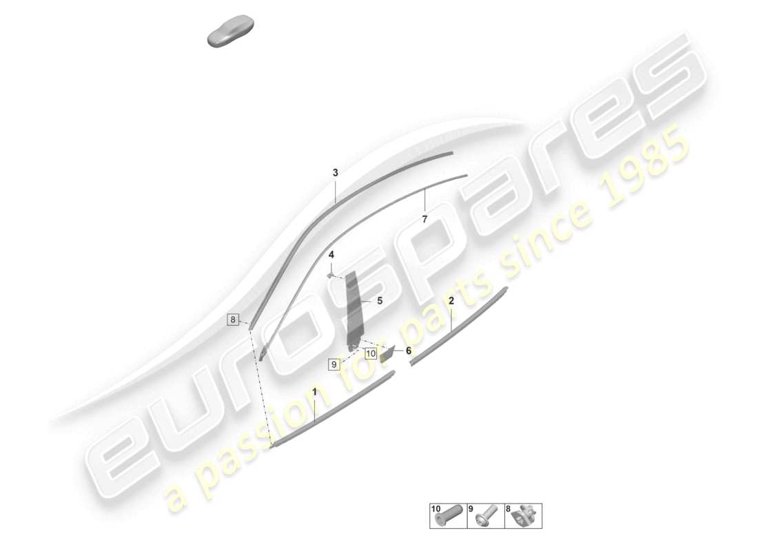 porsche 2025 (taycan 9j1-2) moulure pour porte avant et arrière schéma des pièces
