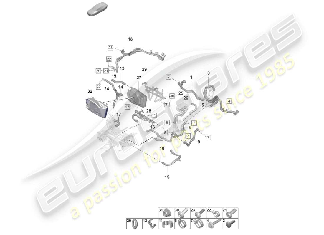 porsche 2022 (taycan 9j1-1) tuyau de liquide de refroidissement tuyau de chauffage réchauffeur d >>- mj 2020 schéma des pièces