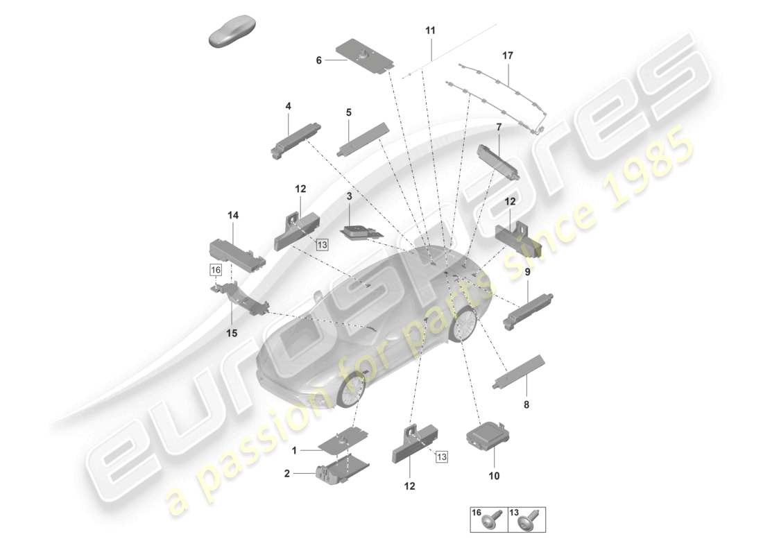 porsche 2022 (panamera 971-2) antenne arrière amplificateur d'antenne antenne pour accès et autorisation de démarrage (kessy) schéma des pièces