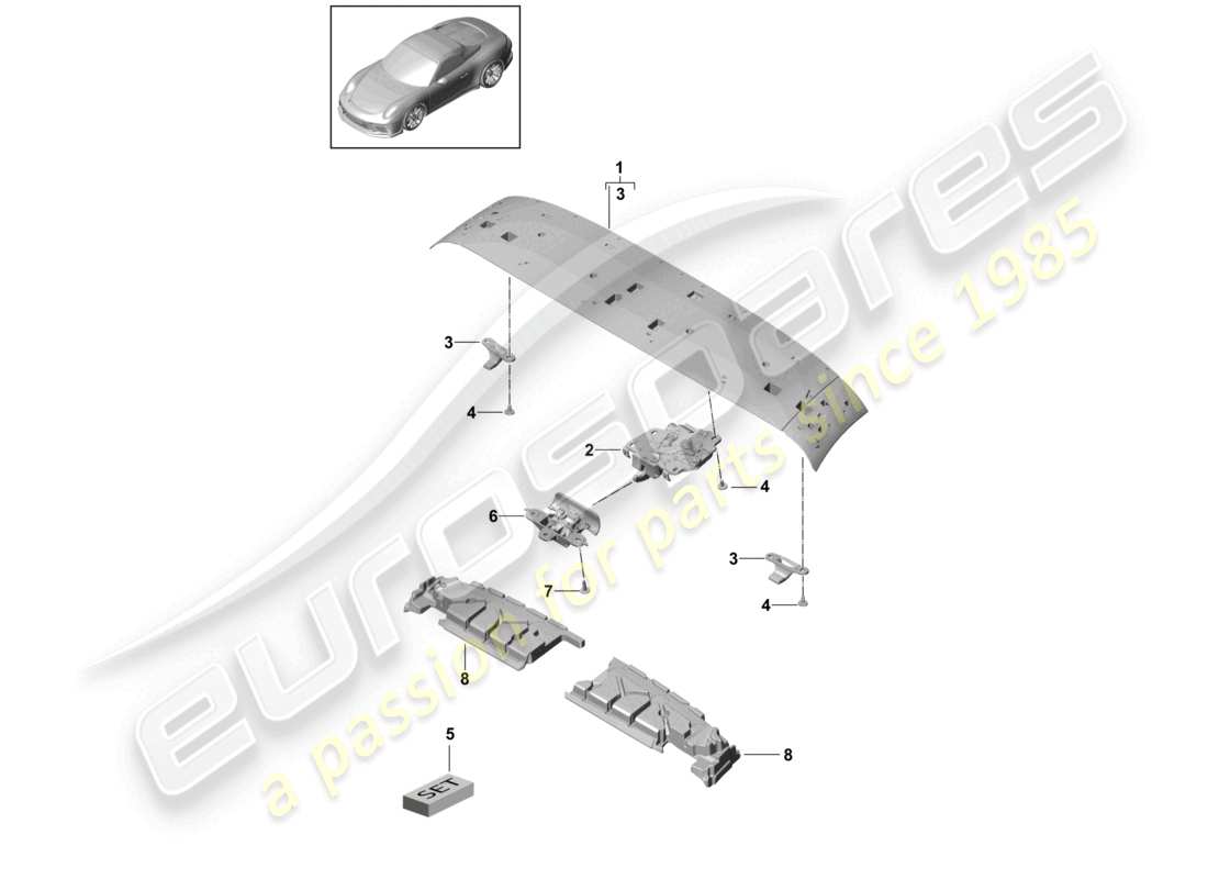 porsche 2021 (991-2 r/gt3/rs) schéma des pièces du loquet du cadre supérieur du toit avant