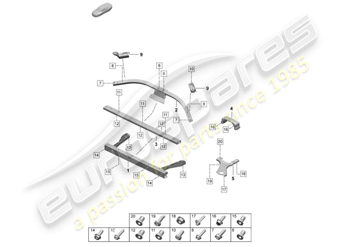 porsche 2025 (taycan 9j1-2) diagramme des pièces des accessoires de renfort de jambe de force avant et arrière