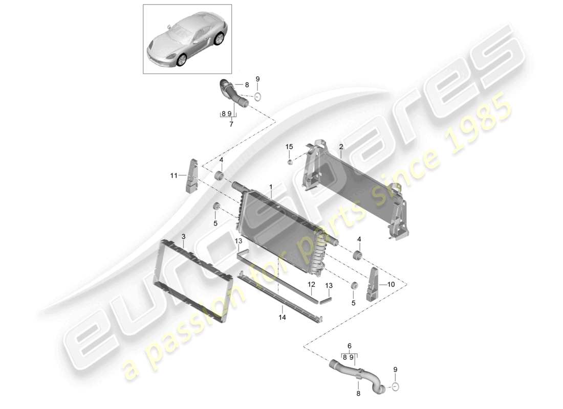 porsche 2025 (718 cayman) schéma des pièces du refroidisseur pour le centre de liquide de refroidissement