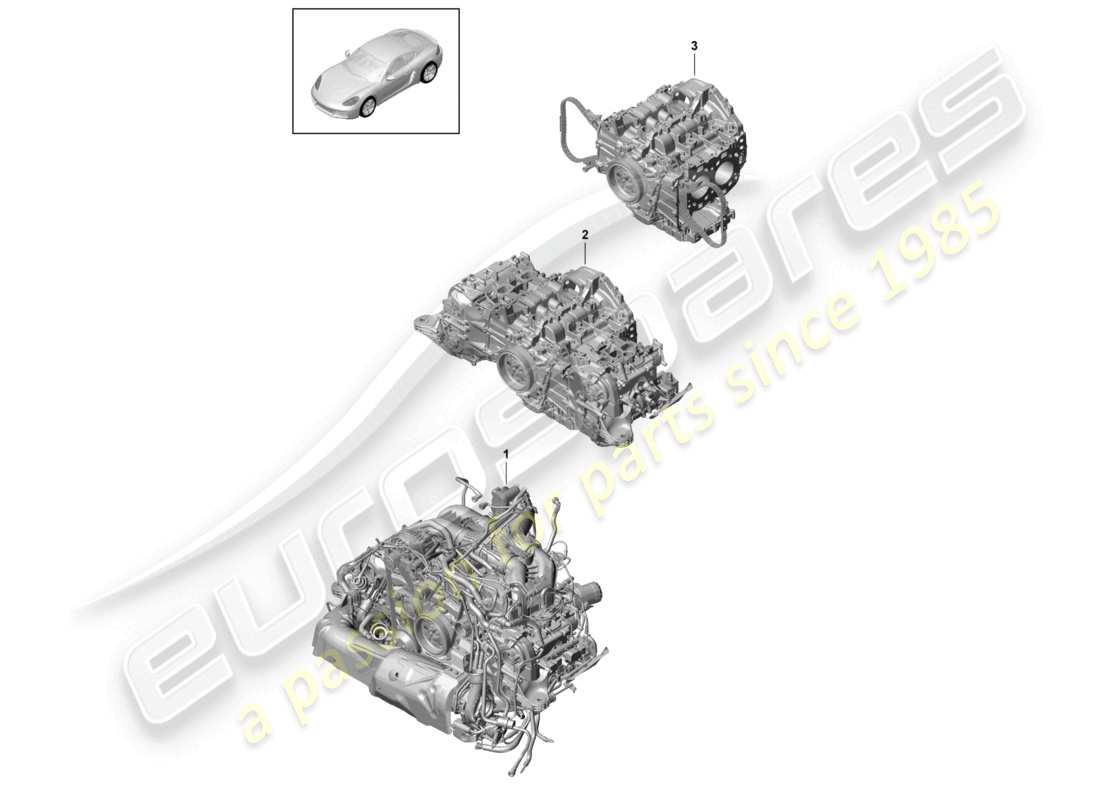 porsche 2025 (718 cayman) moteur de remplacement pour véhicules avec filtre à particules essence mais sans : disque d'embrayage - pdk - boîte de vitesses mais sans : volant moteur boîte de vitesses manuelle inclus compresseur climatisation schéma des pièces