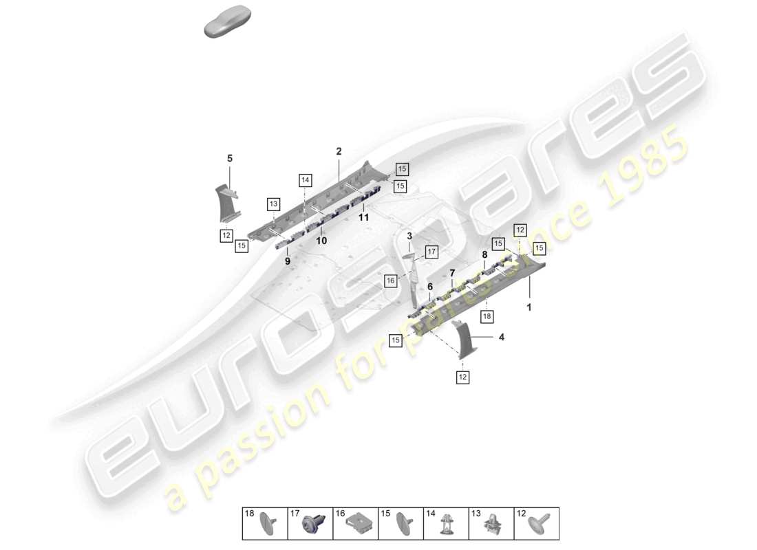 porsche 2022 (992-1 gt3/rs/st) garniture extérieure des longerons schéma des pièces