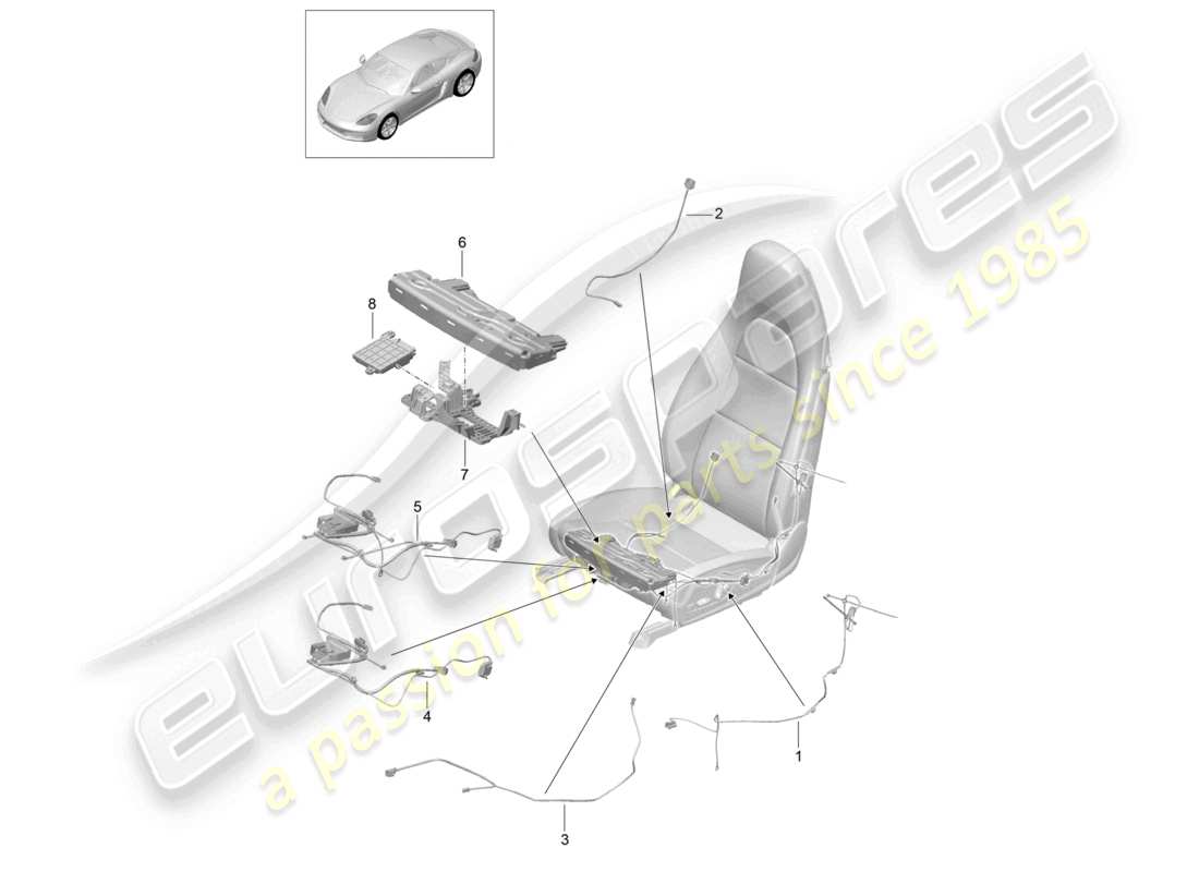 porsche 2025 (718 cayman) faisceaux de câbles interrupteur unité de commande siège sport à moteur électrique schéma des pièces