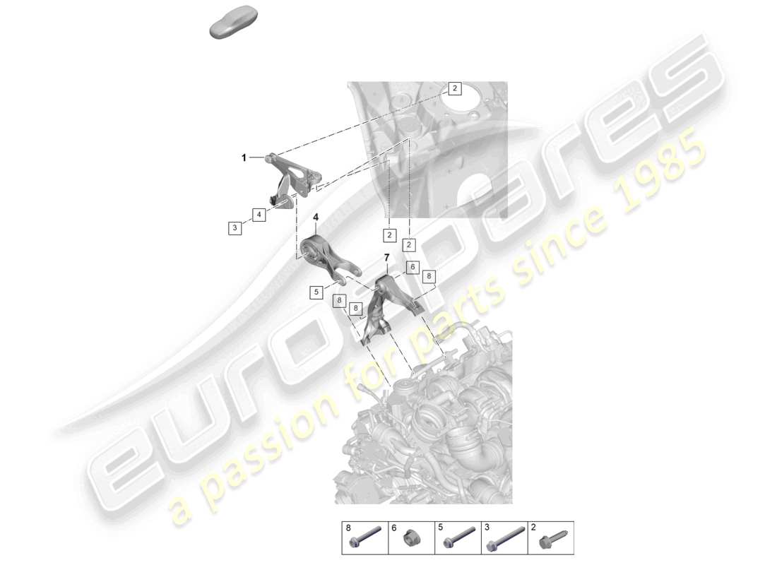 porsche 2025 (cayenne e3 pa) schéma des pièces du support supérieur du moteur