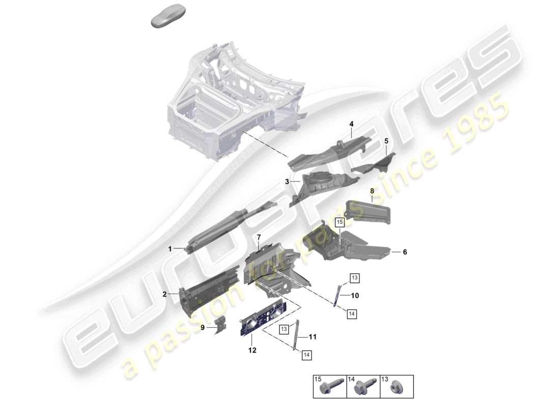 porsche 2026 (992-2 gt3) partie avant élément latéral montage de la jambe de suspension diagramme des pièces
