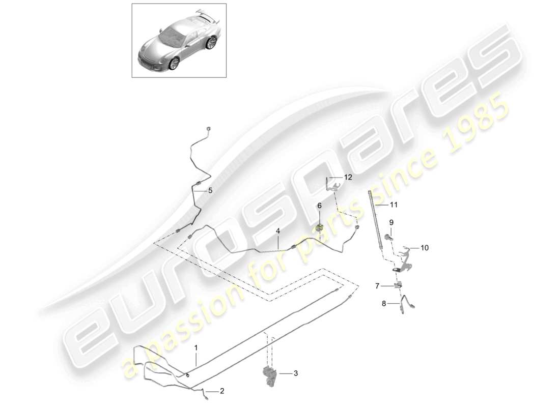porsche 2021 (991-2 r/gt3/rs) conduite de frein centrale soubassement arrière d - mj 2018>> schéma des pièces