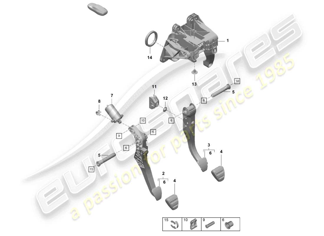 porsche 2021 (718 cayman gt4) freinage et accélération. levier mech. schéma des pièces