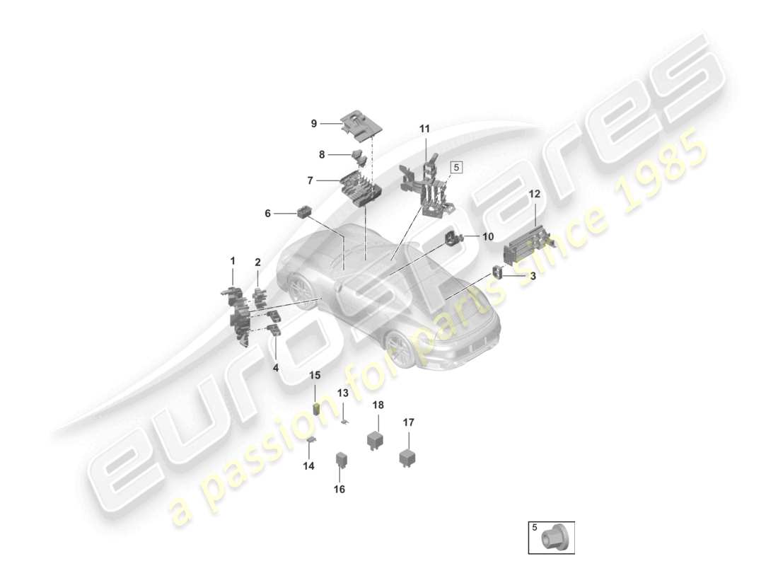 porsche 2022 (992-1 turbo / s) schéma des pièces du tableau de bord du système électrique central