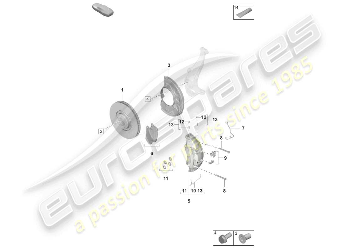 porsche 2022 (taycan 9j1-1) frein à disque 19 essieu avant blanc/noir d - mj 2021>> schéma des pièces