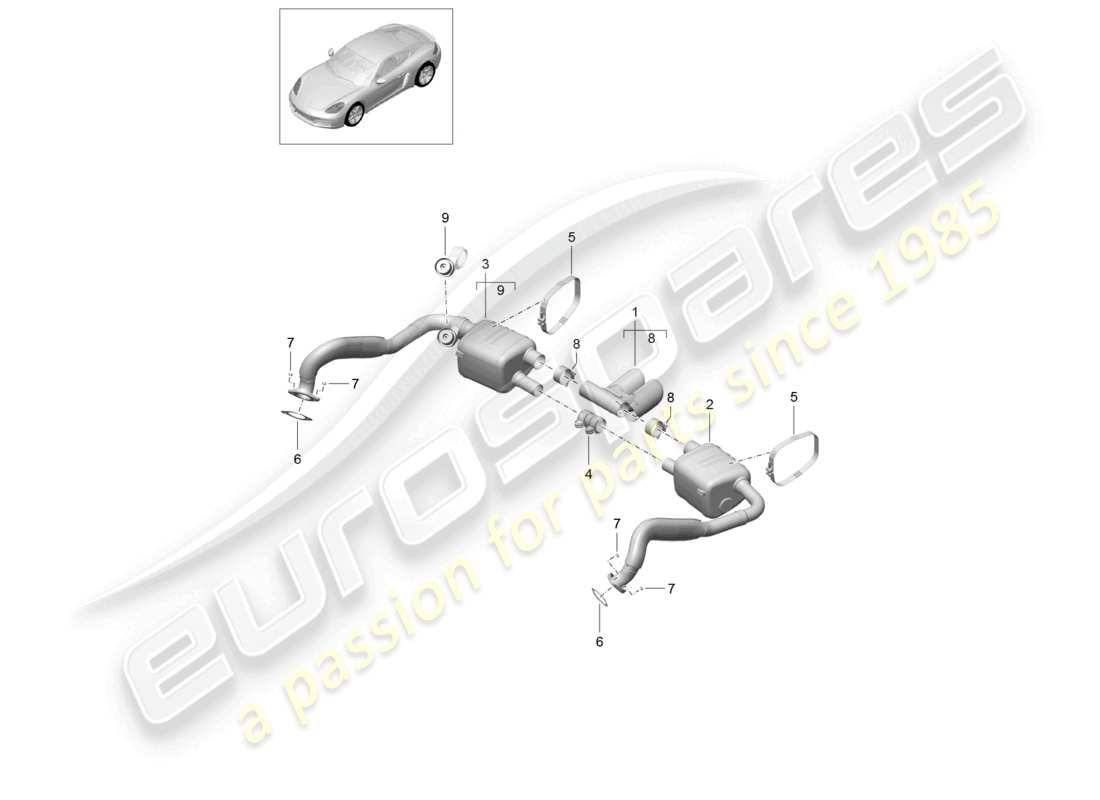 porsche 2021 (718 cayman) schéma des pièces du système d'échappement sport