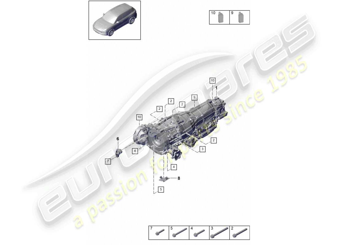 porsche 2024 (cayenne e3 9ya/9yb) 8-speed boîte de vitesses automatique pour véhicules à propulsion hybride pièces de montage pour moteur et transmission schéma des pièces