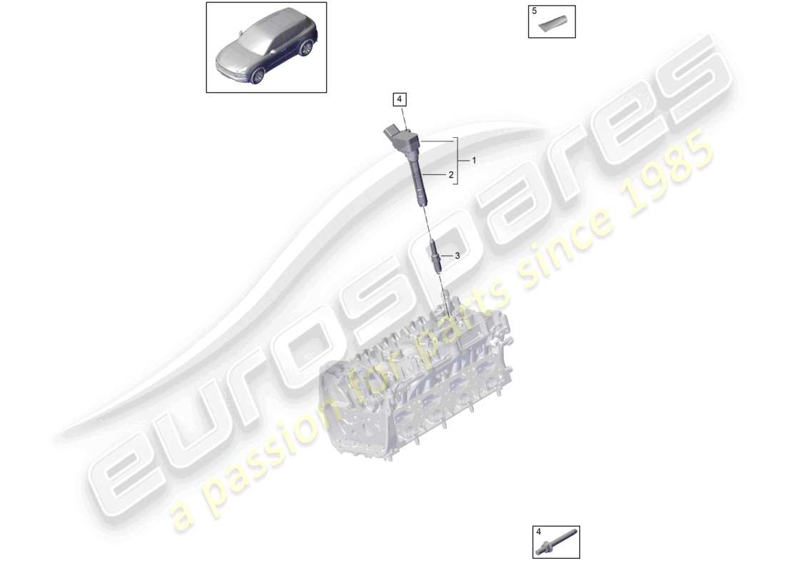 porsche 2024 (cayenne e3 9ya/9yb) schéma des pièces de la bobine d'allumage de la culasse