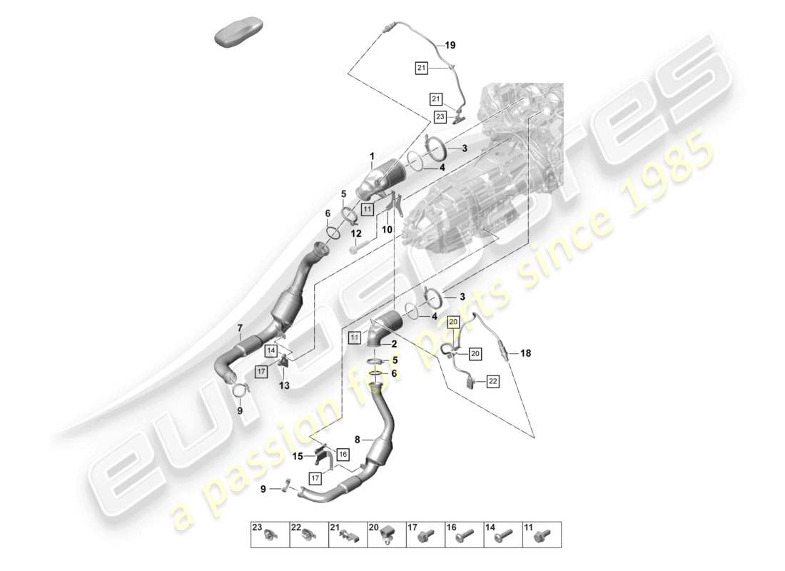 porsche 2022 (panamera 971-2) système d'échappement convertisseur catalytique sonde lambda schéma des pièces