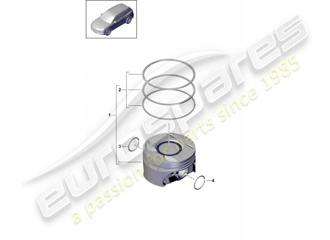 porsche 2023 (cayenne e3 9ya/9yb) schéma des pièces du segment de piston complet